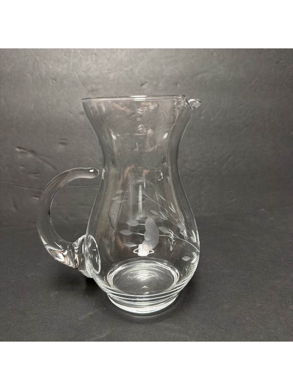 VTG Princess House HERITAGE Floral Etched Ice Lip 6.5” Pitcher